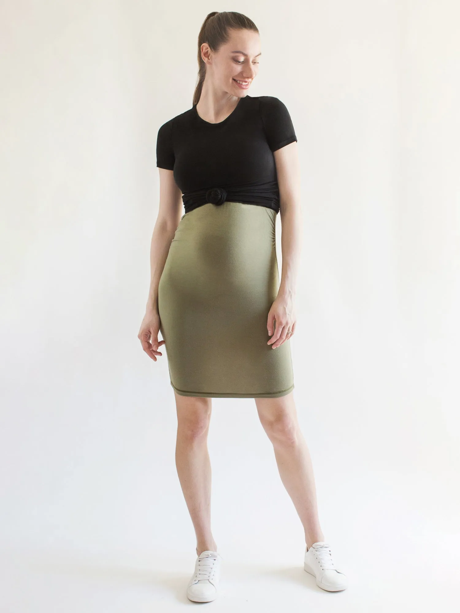 MATERNITY SOFT STRETCH SLEEVELESS MIDI DRESS, SAGE