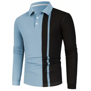 Men's Color Block Long Sleeve Polo Shirt