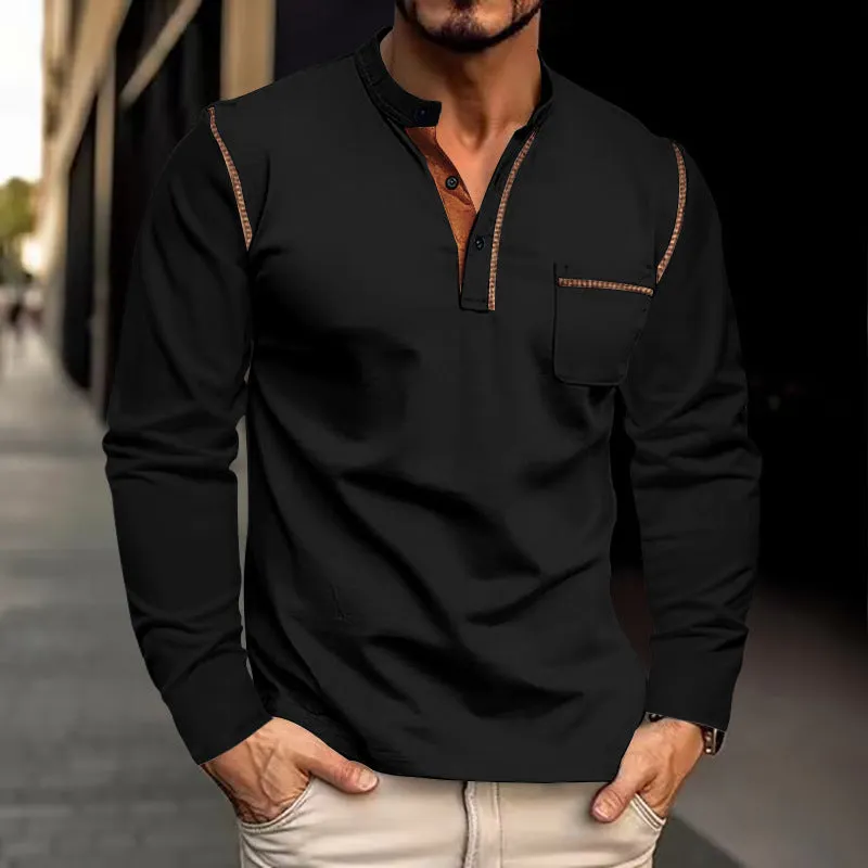 Men's Stand Collar Long Sleeve Polo Shirt
