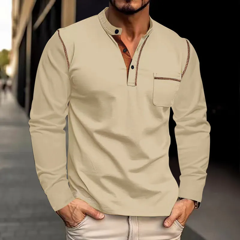 Men's Stand Collar Long Sleeve Polo Shirt