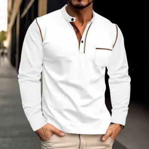 Men's Stand Collar Long Sleeve Polo Shirt
