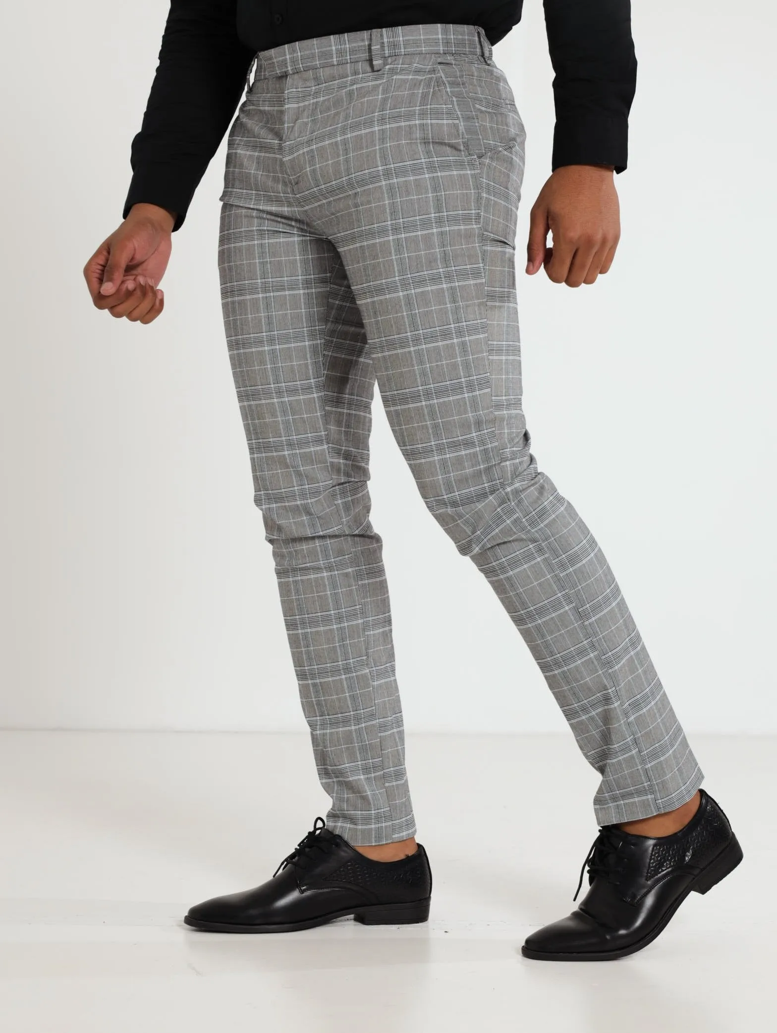 Men's Stretch Checked Trouser - White/Blue