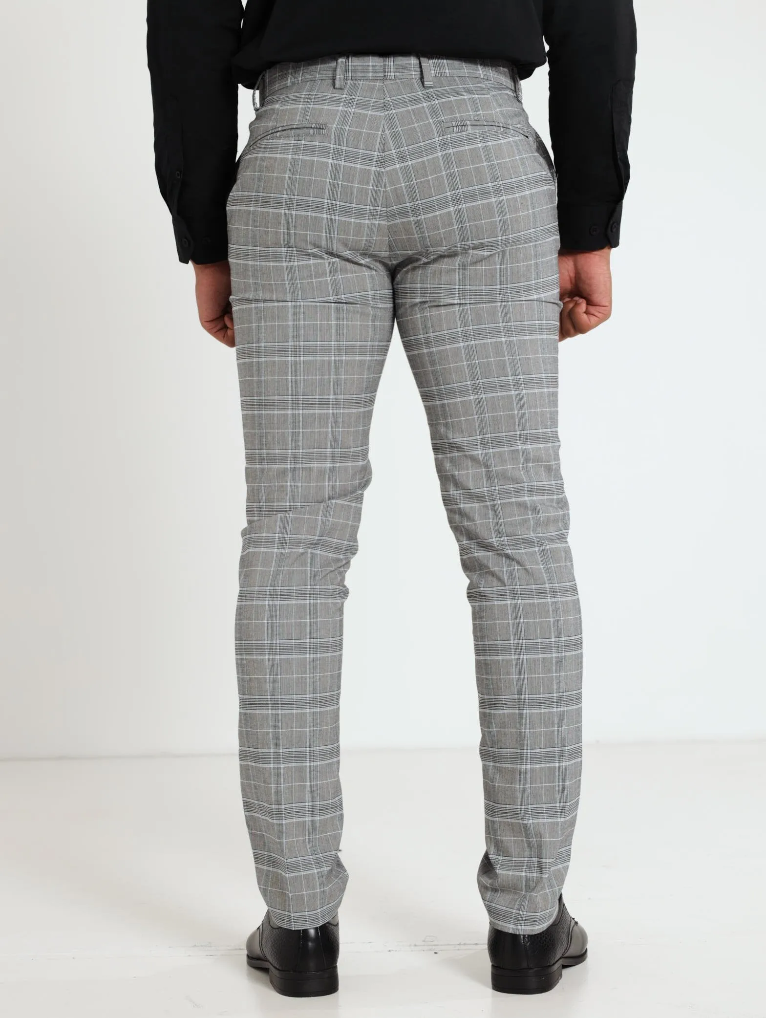 Men's Stretch Checked Trouser - White/Blue