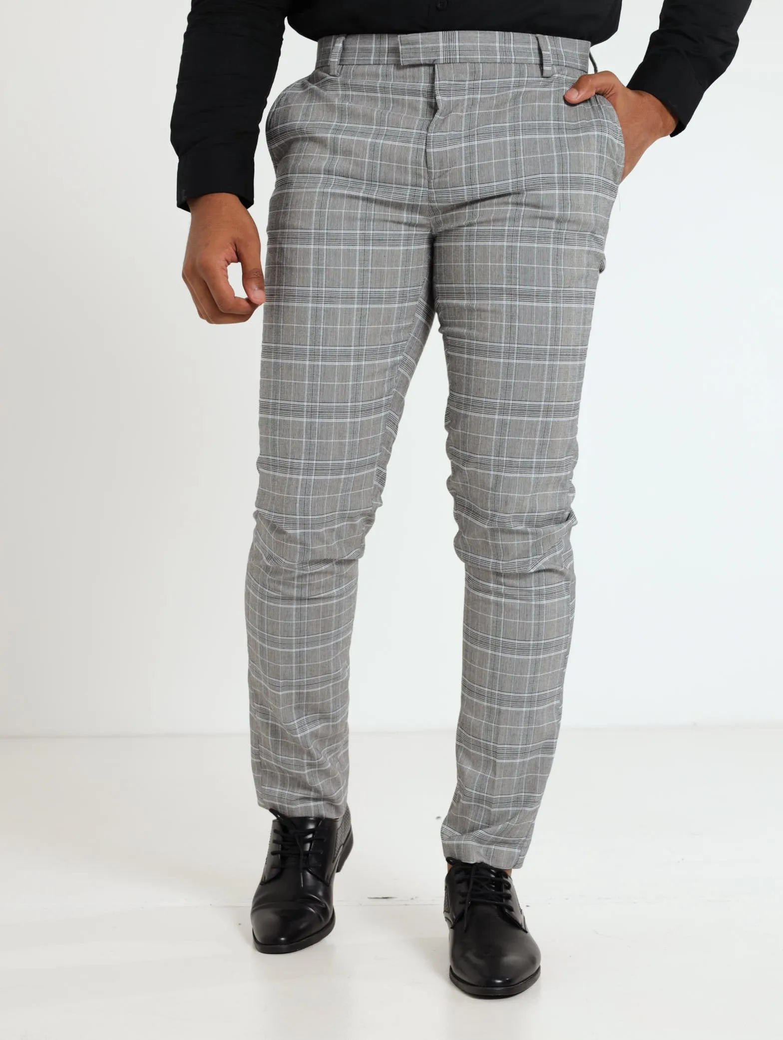 Men's Stretch Checked Trouser - White/Blue