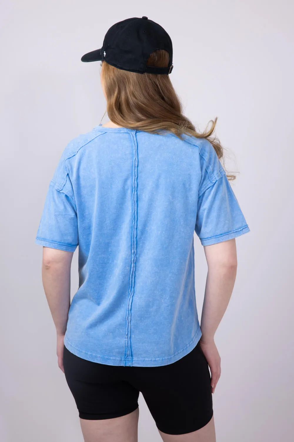 Mineral Wash Pocket T-Shirt for Women in Blue | NT11108-BLUE