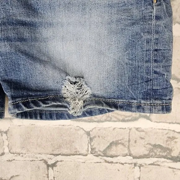 Miss Me Mid Rise Button Fly Jean Shorts Distressed Faded Medium Wash Size 27