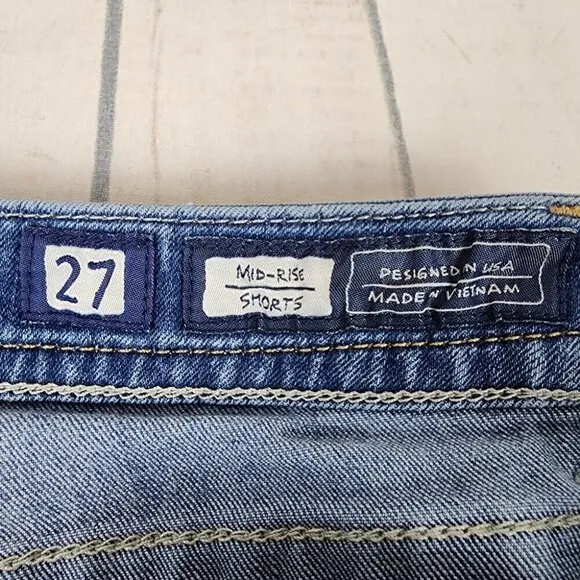 Miss Me Mid Rise Button Fly Jean Shorts Distressed Faded Medium Wash Size 27