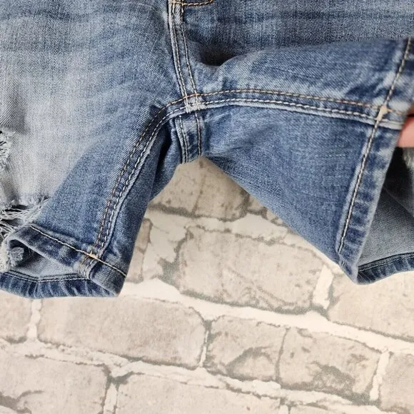 Miss Me Mid Rise Button Fly Jean Shorts Distressed Faded Medium Wash Size 27
