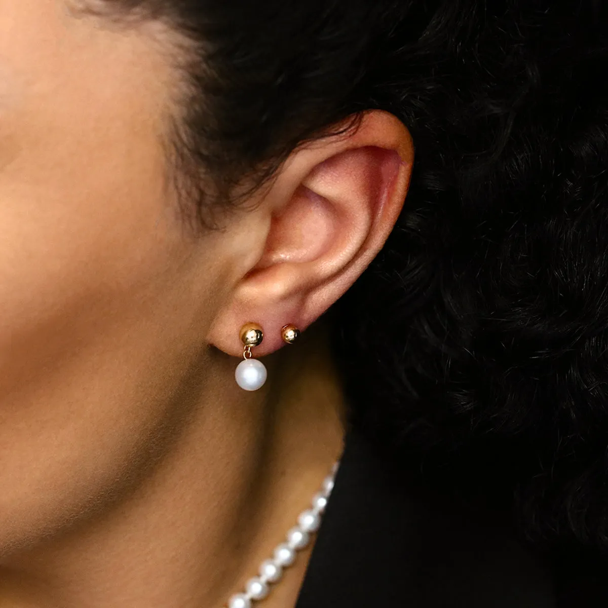 Mizuki Freshwater and Gold Ball Drop Earrings | 14K Yellow Gold