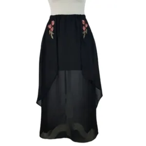 Monteau - Black Floral Tiered Sheer Maxi Skirt