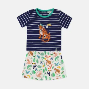 Multicoloured Animal Safari Print Top And Short Set