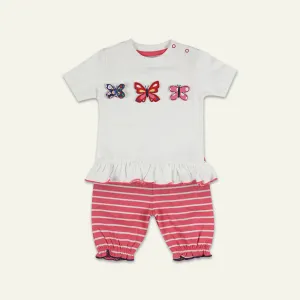 Multicoloured Butterfly Applique Top And Short Set