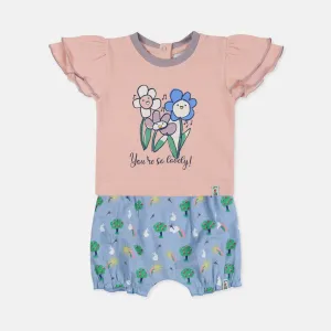 Multicoloured You Are So Lovely Slogan Print Top And Short Set