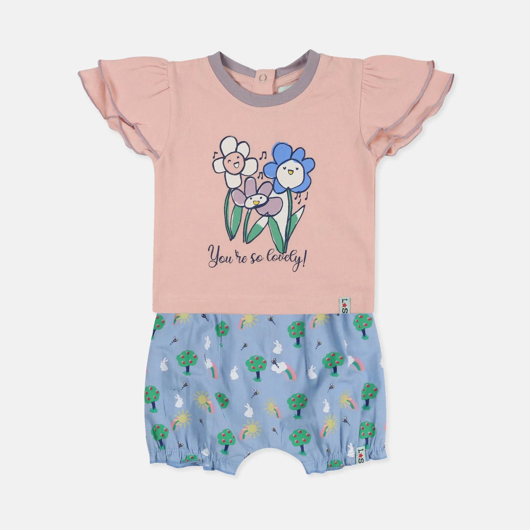 Multicoloured You Are So Lovely Slogan Print Top And Short Set