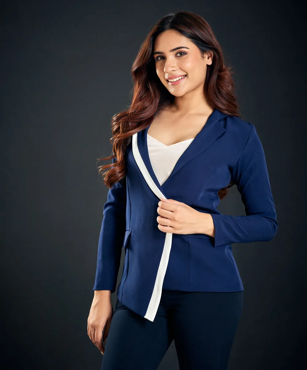 Navy Blue Asymmetrical Blazer