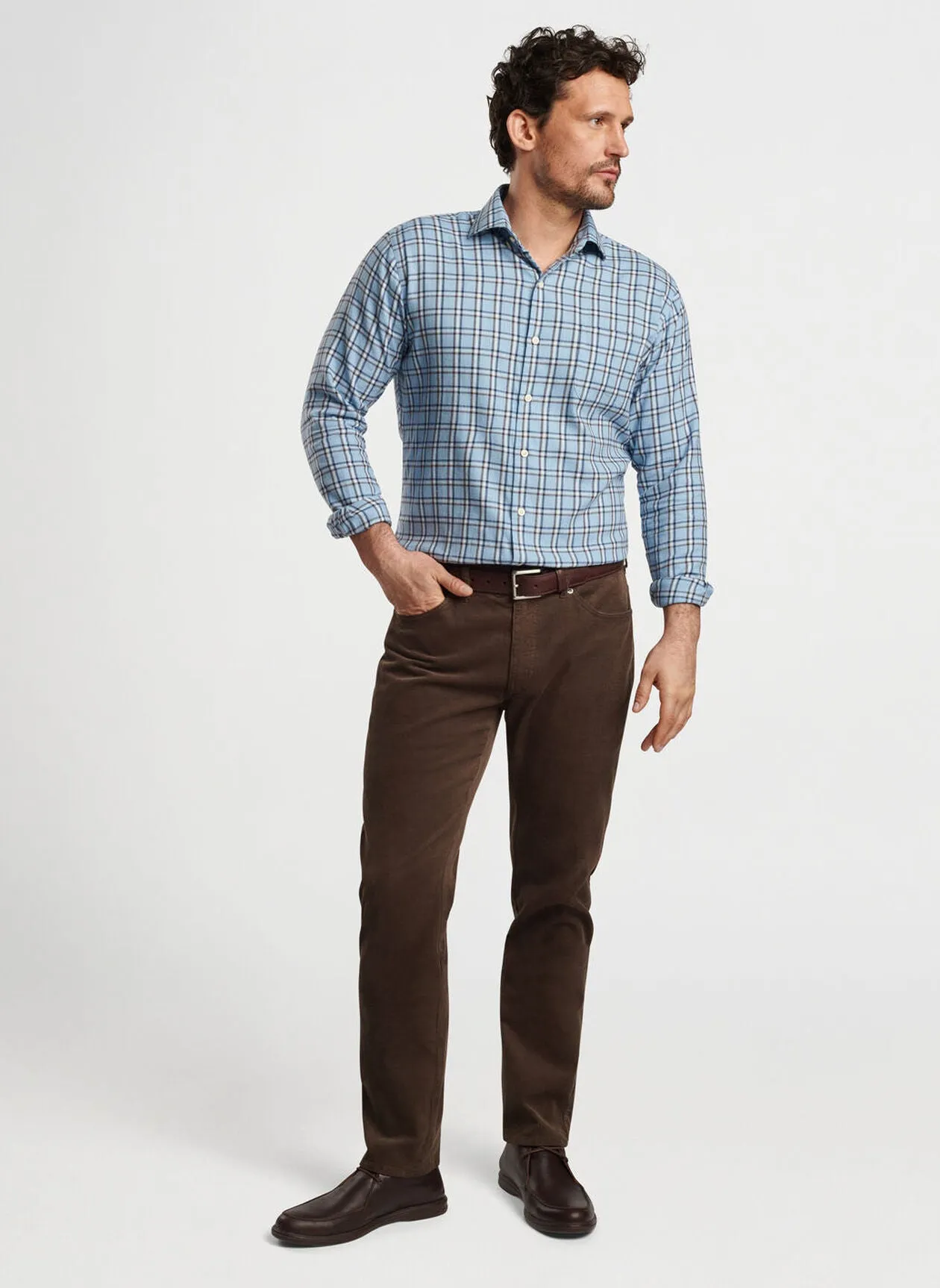 Nelson Flannelite Cotton-Stretch Sport Shirt by Peter Millar - Cottage Blue