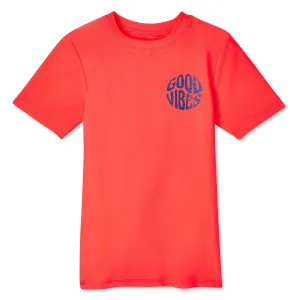 New George Boys' Short Sleeve Rashguard Swim Tee, Bright Neon Coral, Sz XS 4-5