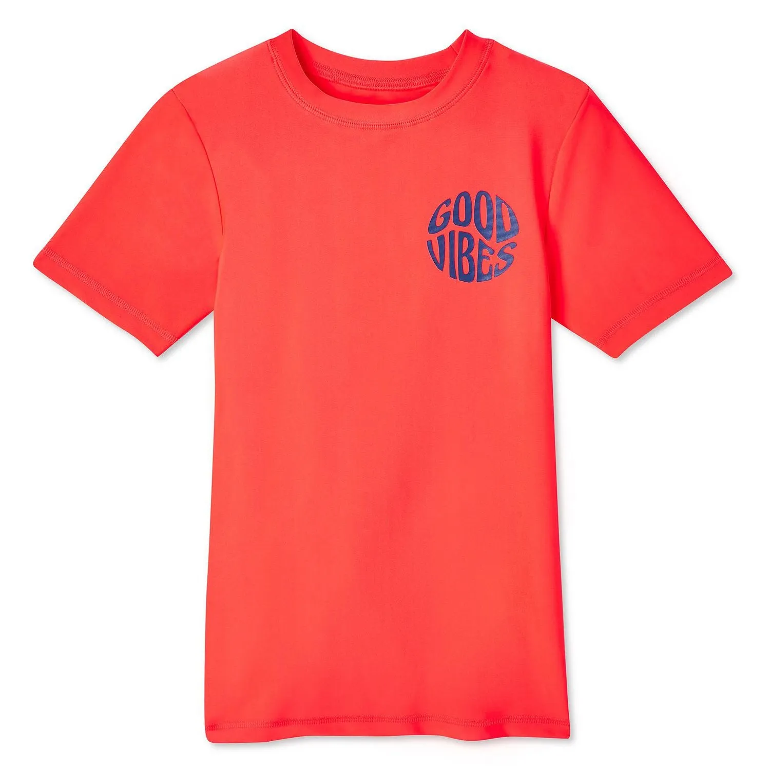 New George Boys' Short Sleeve Rashguard Swim Tee, Bright Neon Coral, Sz XS 4-5