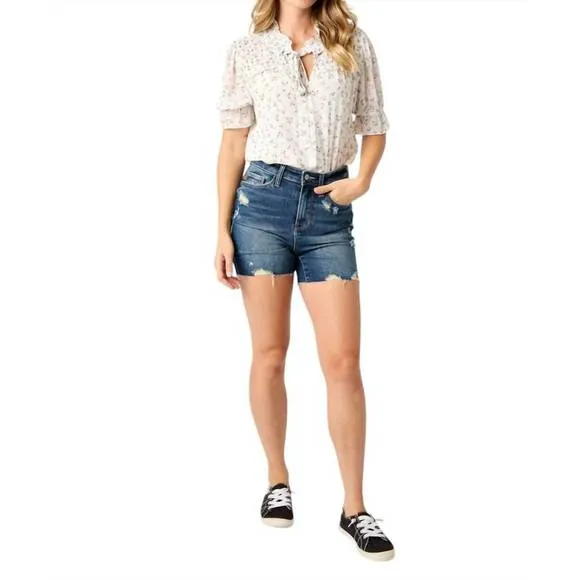 NEW JUDY BLUE high-rise cut off denim shorts in blue