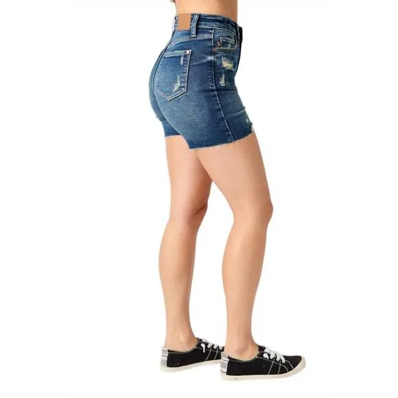 NEW JUDY BLUE high-rise cut off denim shorts in blue