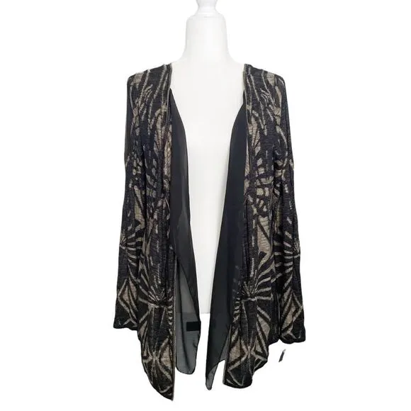 Nic   Zoe Open Front Cardigan Black Gold Lightweight Sheer Size L