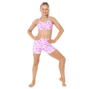 Nicole: Midi Length Bike Shorts in Blossom Blur Print