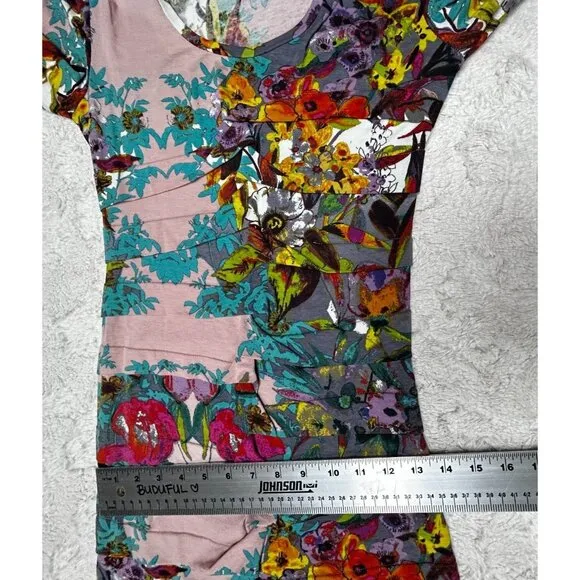 Nicole Miller Artelier 006082 Women Small Scoop Neck Ruched Layered Floral Dress