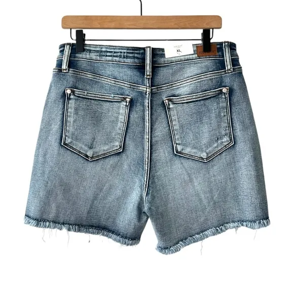NWT Judy Blue High Waist Adjustable Button Distressed Shorts Stretch Size XL