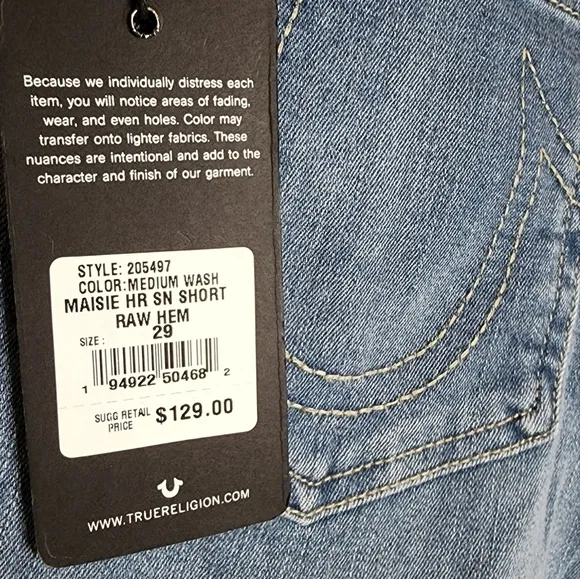NWT TRUE RELIGION Maisie Raw Hem Shorts