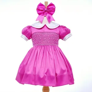 Ocean Baby Fuchsia Pink Smocked Petticoat Layered Satin Dress (3M-8Yrs)