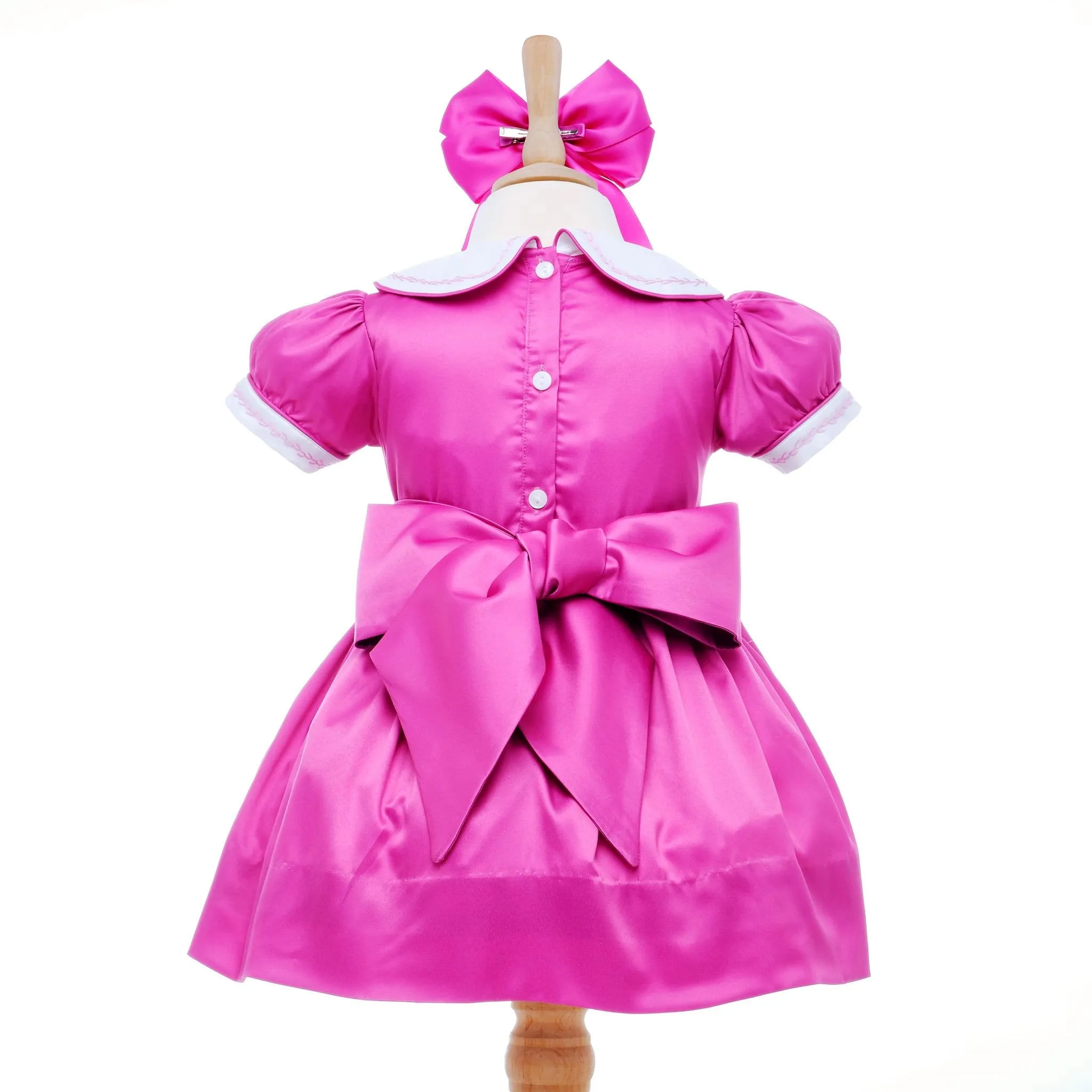 Ocean Baby Fuchsia Pink Smocked Petticoat Layered Satin Dress (3M-8Yrs)