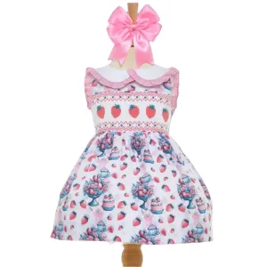 Ocean Baby Girls Afternoon Tea Strawberries Smocked Petticoat Layered Dress - (6M-8Yrs)