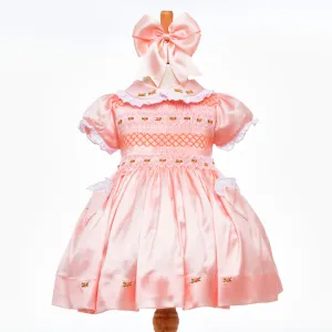 Ocean Baby Girls Smocked Peach Satin Petticoat Layered Dress (NB-8Yrs) Featured In Tatler Magazine*