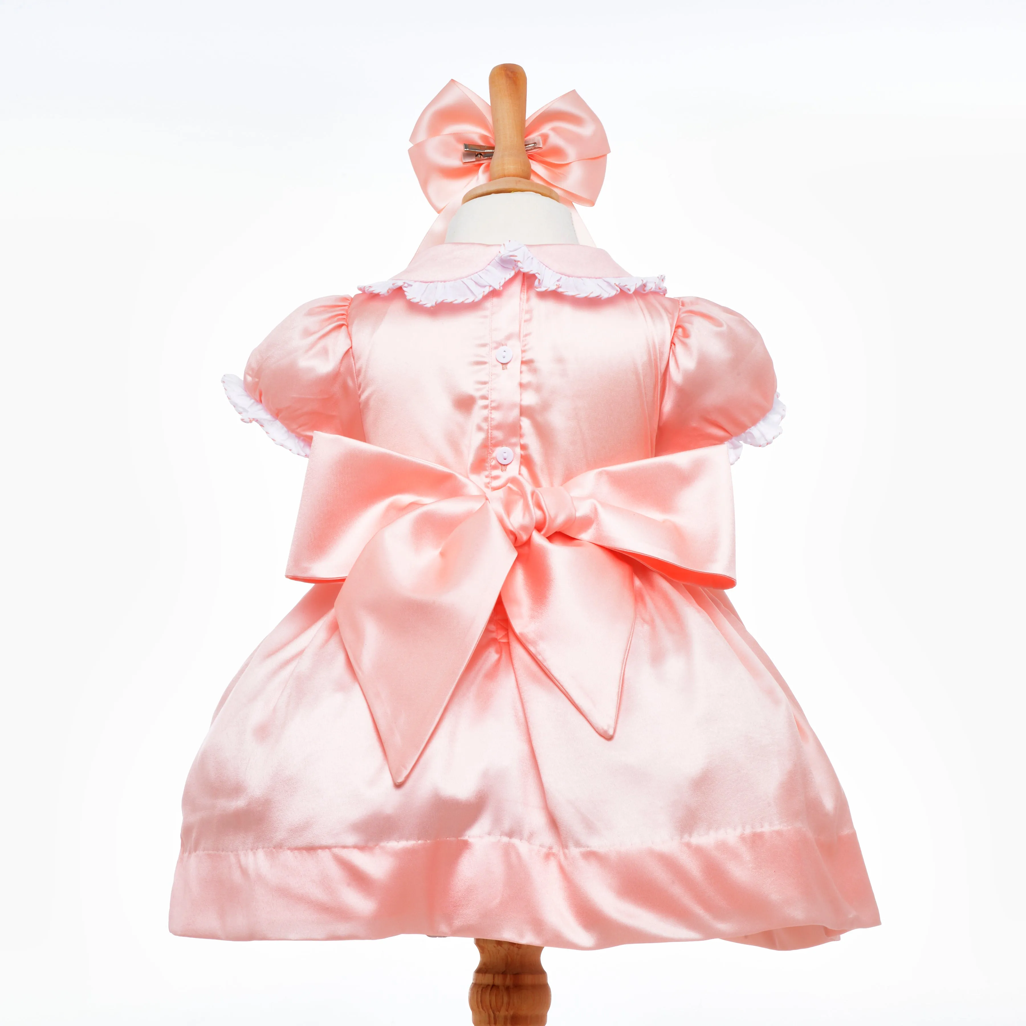 Ocean Baby Girls Smocked Peach Satin Petticoat Layered Dress (NB-8Yrs) Featured In Tatler Magazine*