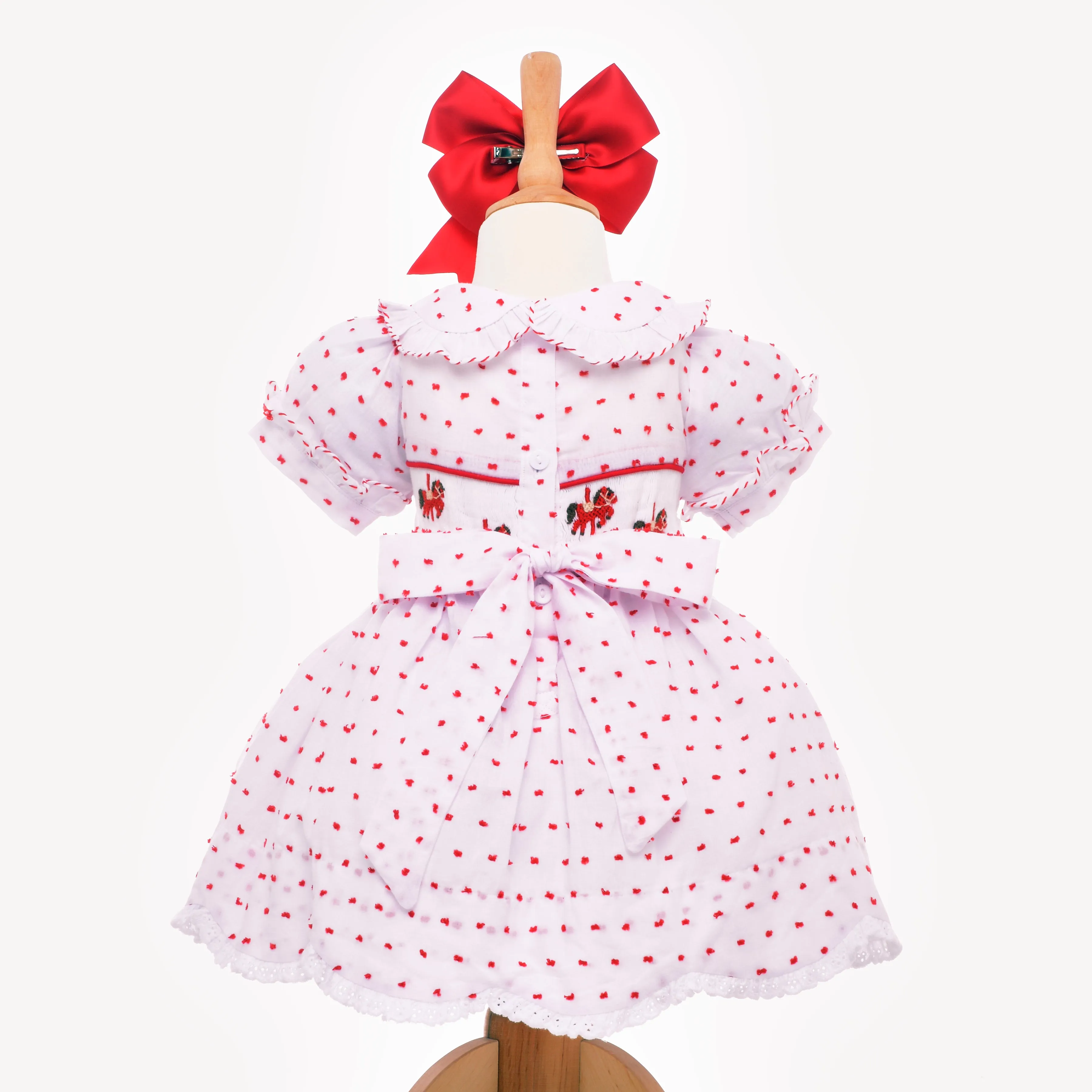 Ocean Baby Girls Smocked Red Rocking Horse Red Plumetti Petticoat Layered Dress (NB-6Yrs)