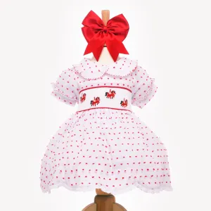 Ocean Baby Girls Smocked Red Rocking Horse Red Plumetti Petticoat Layered Dress (NB-6Yrs)