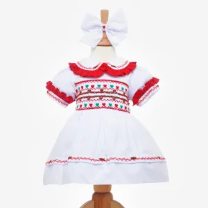 Ocean Baby Girls White Classic Heart Smocked Front & Back Petticoat Layered Dress - (NB-8Yrs)
