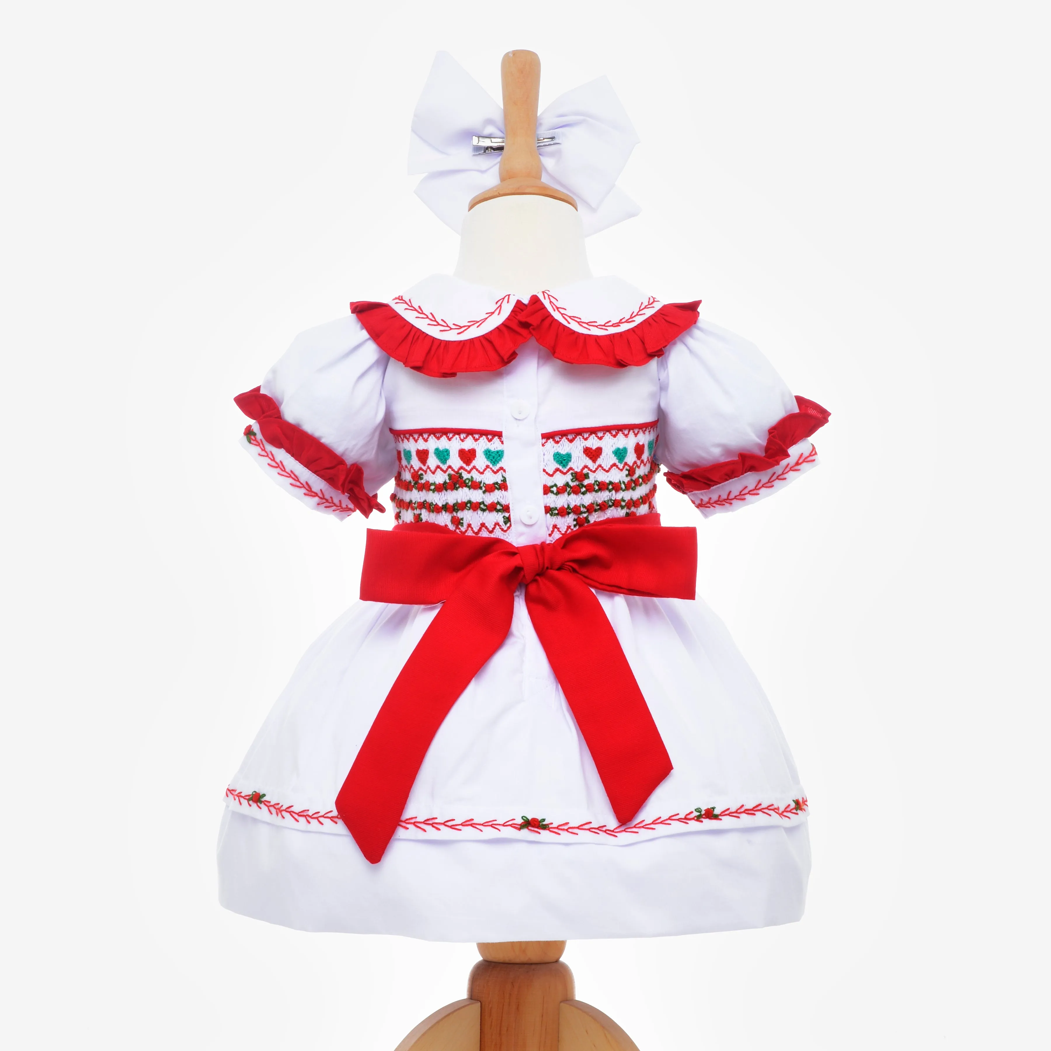 Ocean Baby Girls White Classic Heart Smocked Front & Back Petticoat Layered Dress - (NB-8Yrs)