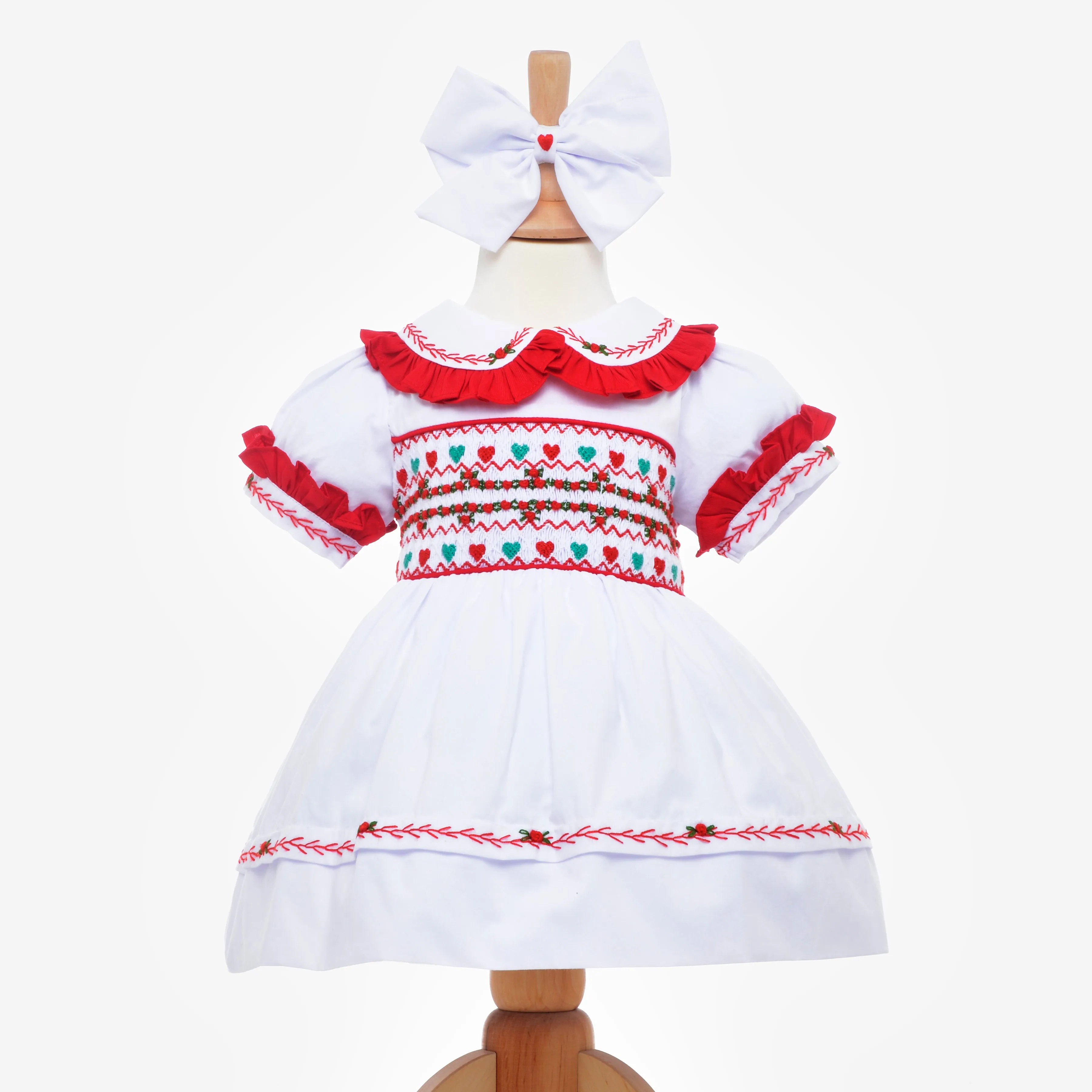 Ocean Baby Girls White Classic Heart Smocked Front & Back Petticoat Layered Dress - (NB-8Yrs)