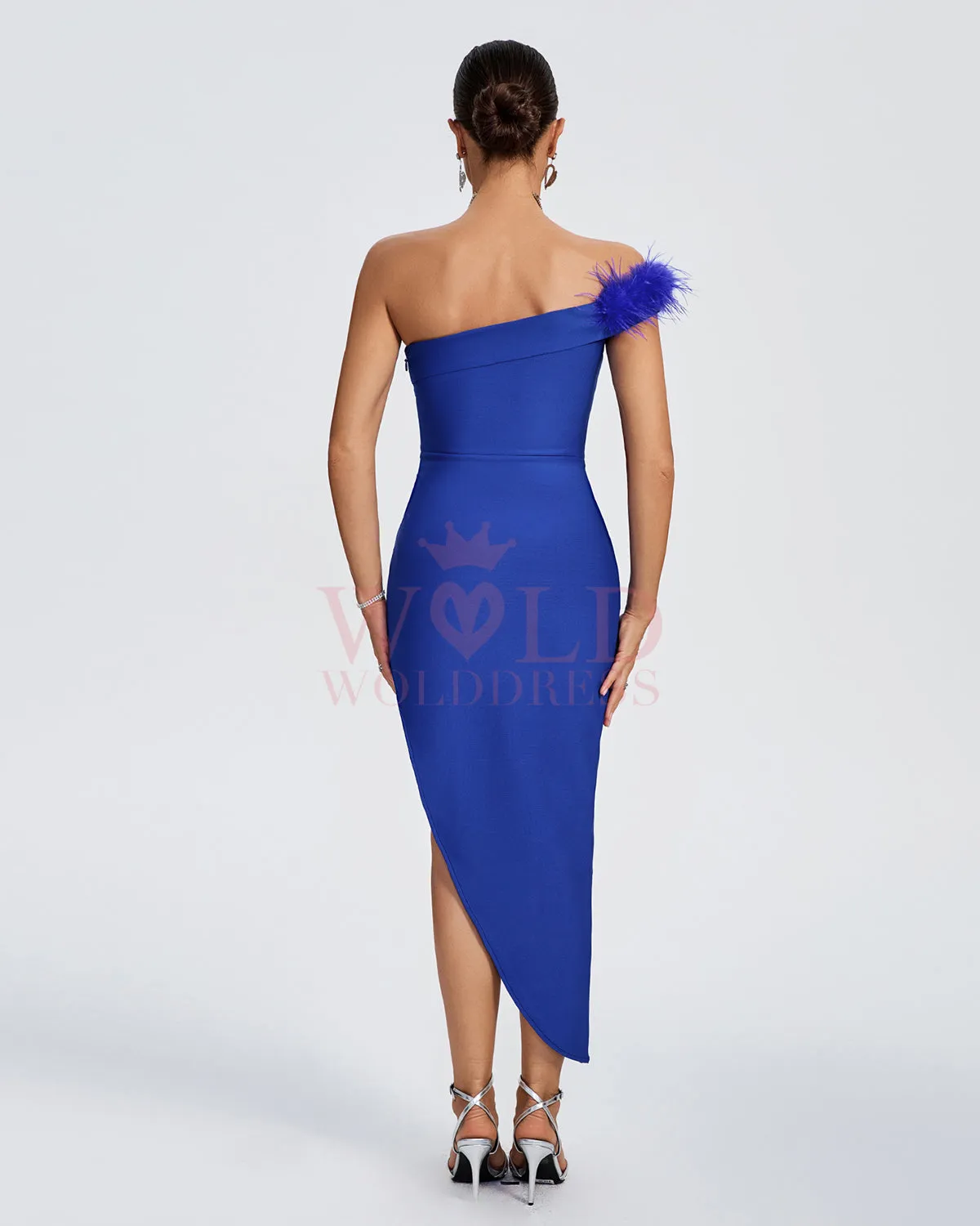 Off Shoulder Feather Trim Bandage Dress