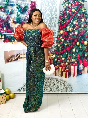Ogaraya Off shoulder multicolored sequin long dress. Boubou Look 11
