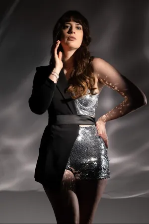 One Sleeve Blazer Romper - Silver