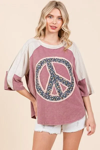 Peace Sign Patch Mineral Washed Shirt