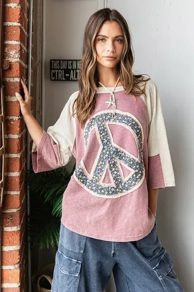 Peace Sign Patch Mineral Washed Shirt