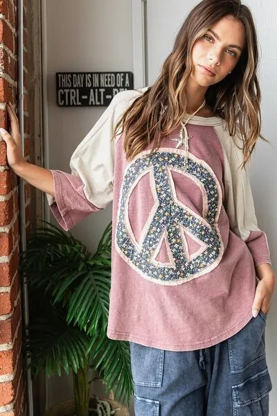 Peace Sign Patch Mineral Washed Shirt