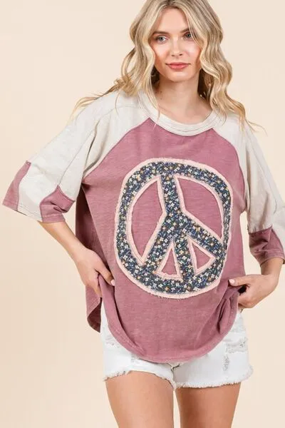 Peace Sign Patch Mineral Washed Shirt