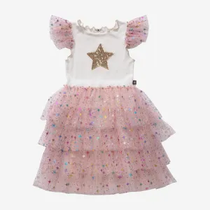 Petite Hailey Leah Layered Tutu Dress - Star Peach