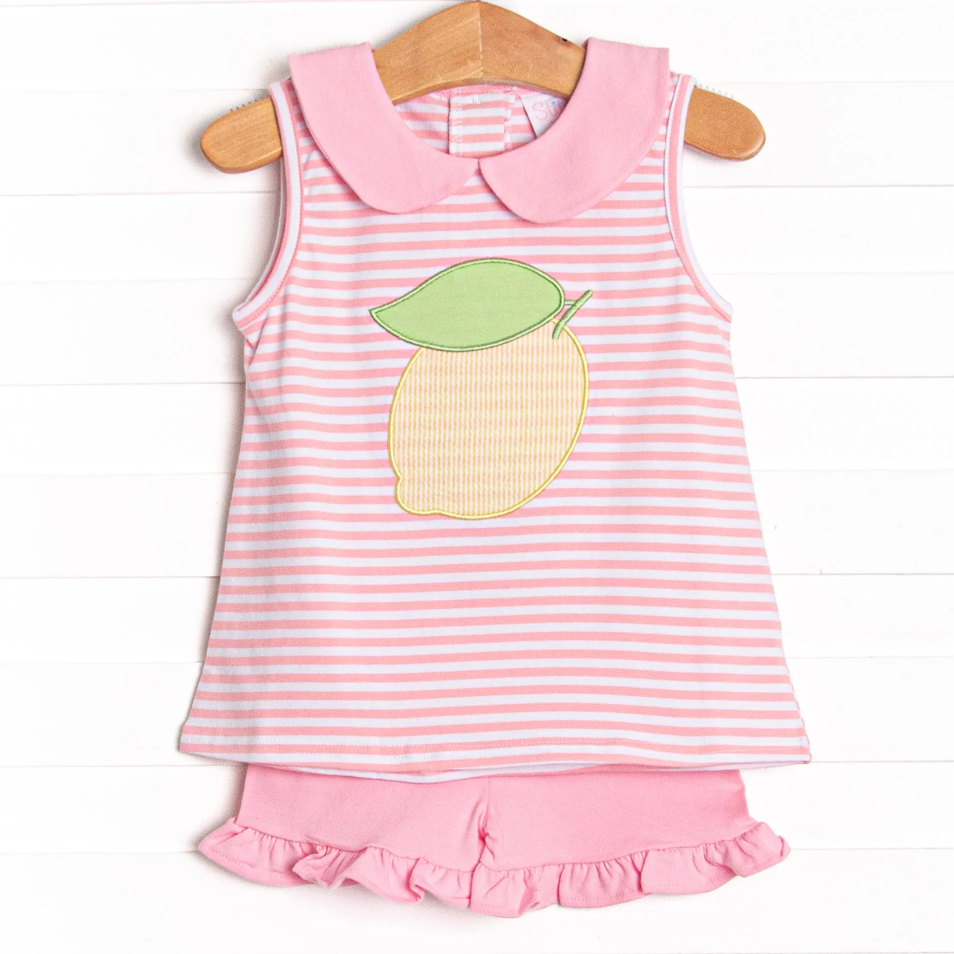 Pink Lady Lemon Applique Ruffle Short Set, Pink