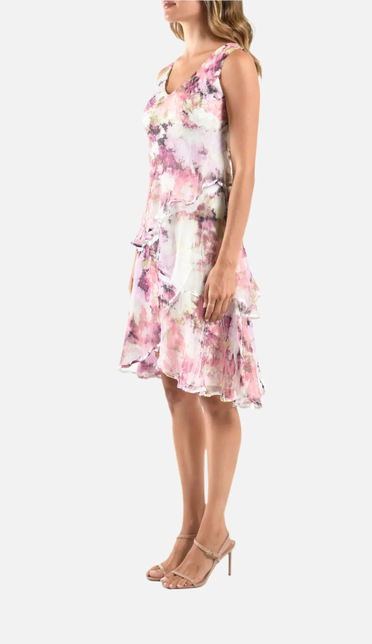 Pink Luminariat Layered V-Neck Sleeveless Dress