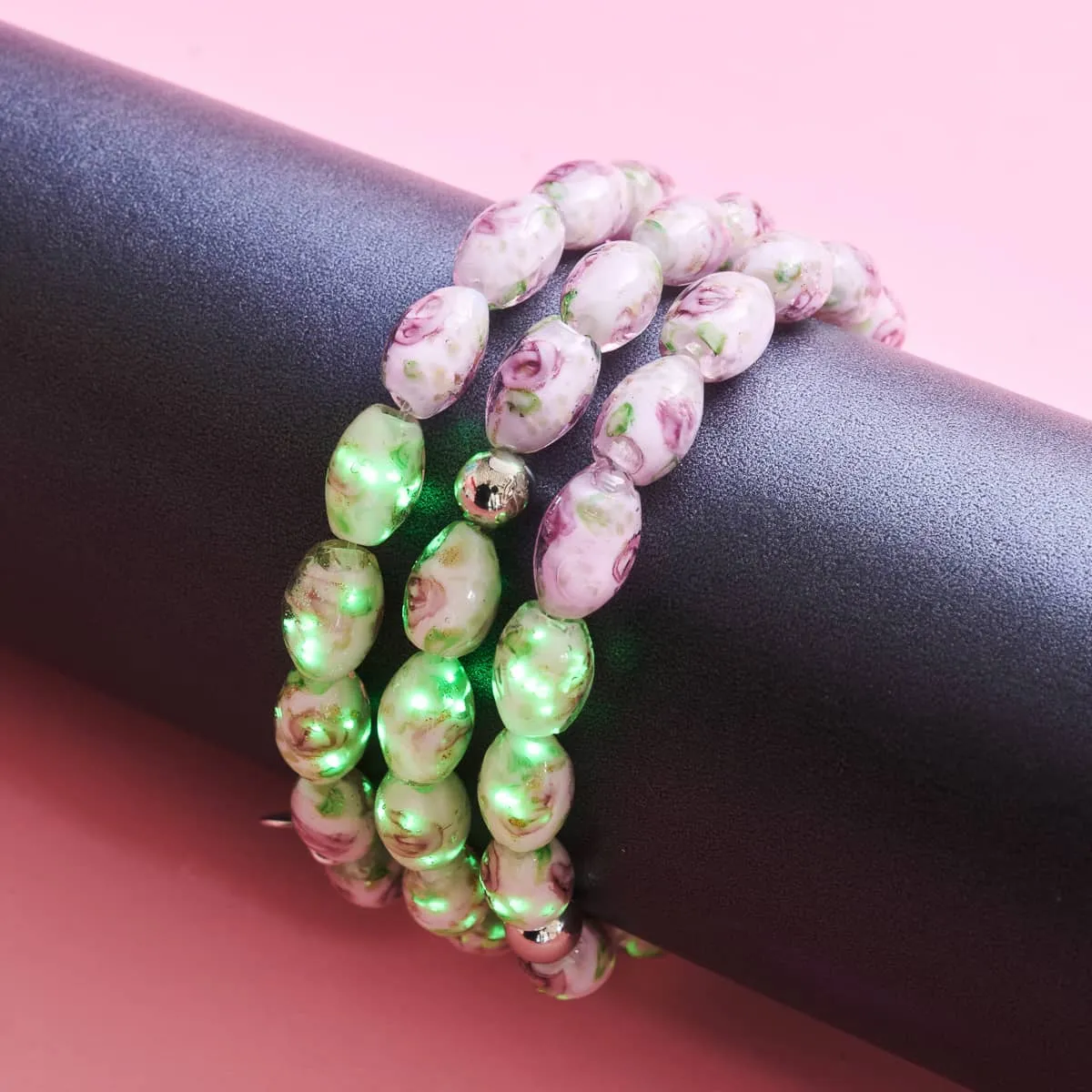 Pink Roses | .925 Sterling Silver | Firefly Glass Garden Bracelet